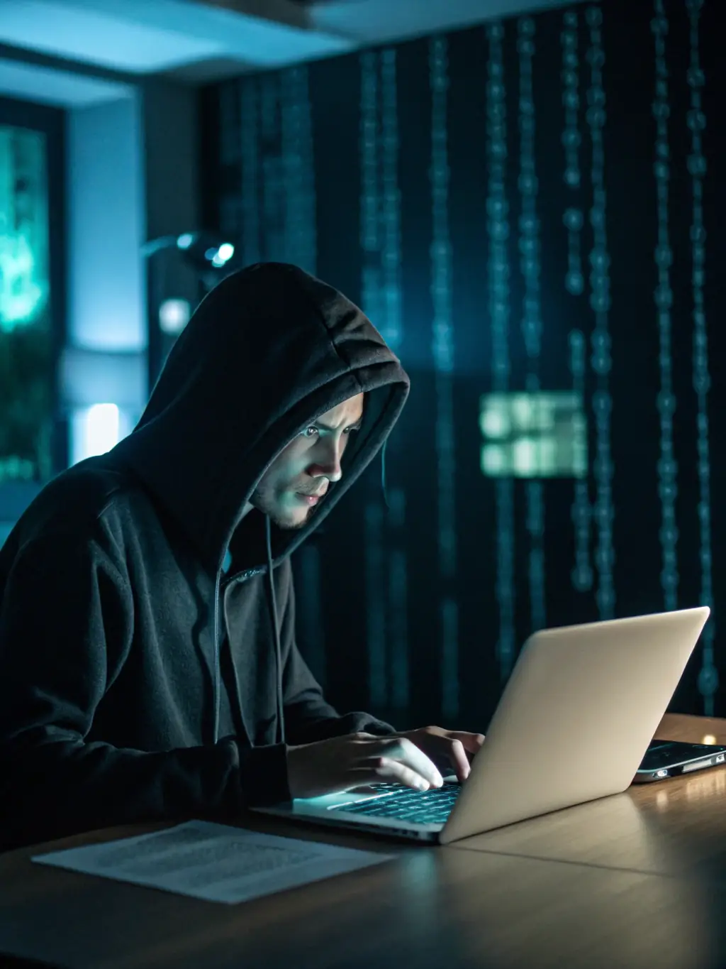 A stylized depiction of a hooded figure browsing the dark web, with floating icons of breached credentials and data leaks, set against a dark, cyber-themed background.