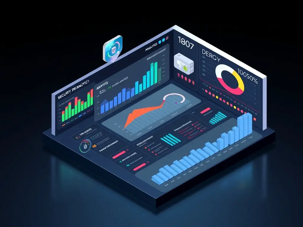 Imagen de un dashboard de seguridad digital con gráficos, alertas y paneles de control en una interfaz oscura, representando la visibilidad total de la infraestructura TI.